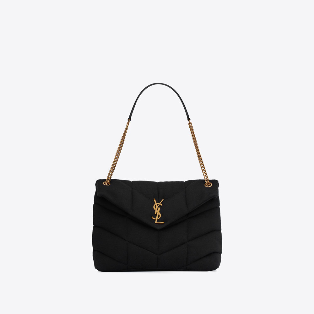 YSL Puffer Medium Chain Bag In Jersey Smooth Leather 577475 2F947 1000