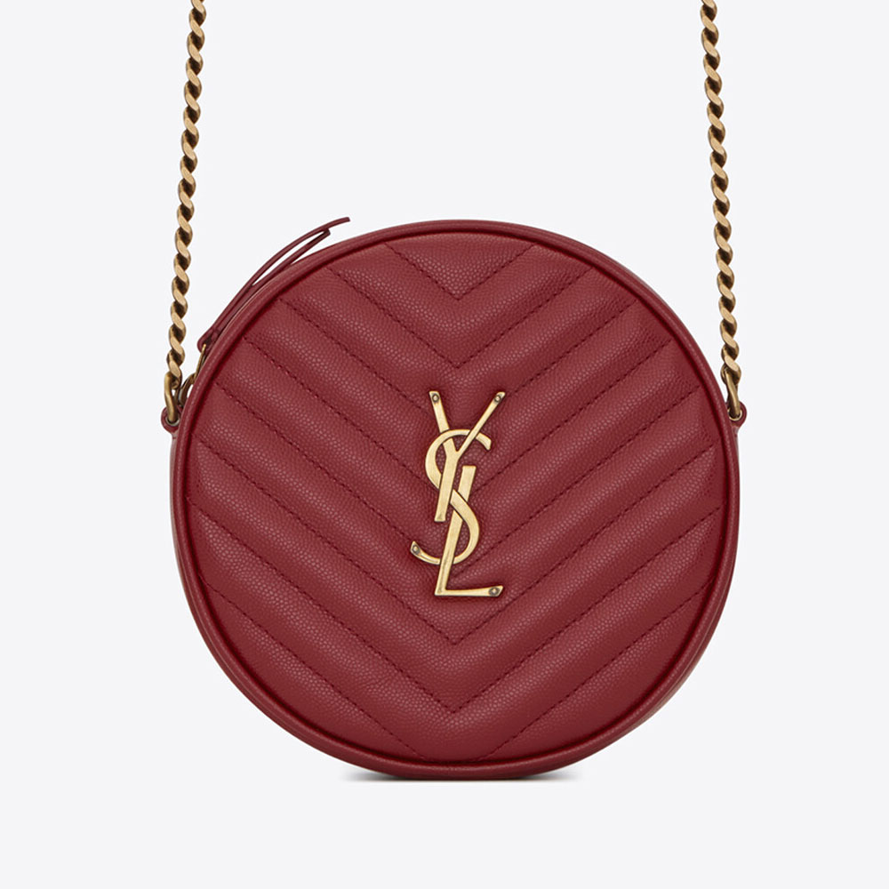 YSL Vinyle Round Camera Bag Chevron Quilted Embossed 610436 1GF07 6008 - Photo-2
