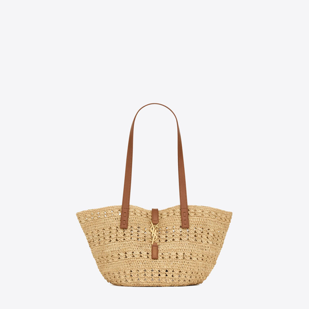 YSL Panier Small Bag In Crochet Raffia And Smooth Leather 685618 GAAAC 2080