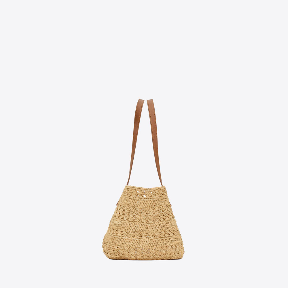 YSL Panier Small Bag In Crochet Raffia And Smooth Leather 685618 GAAAC 2080 - Photo-2