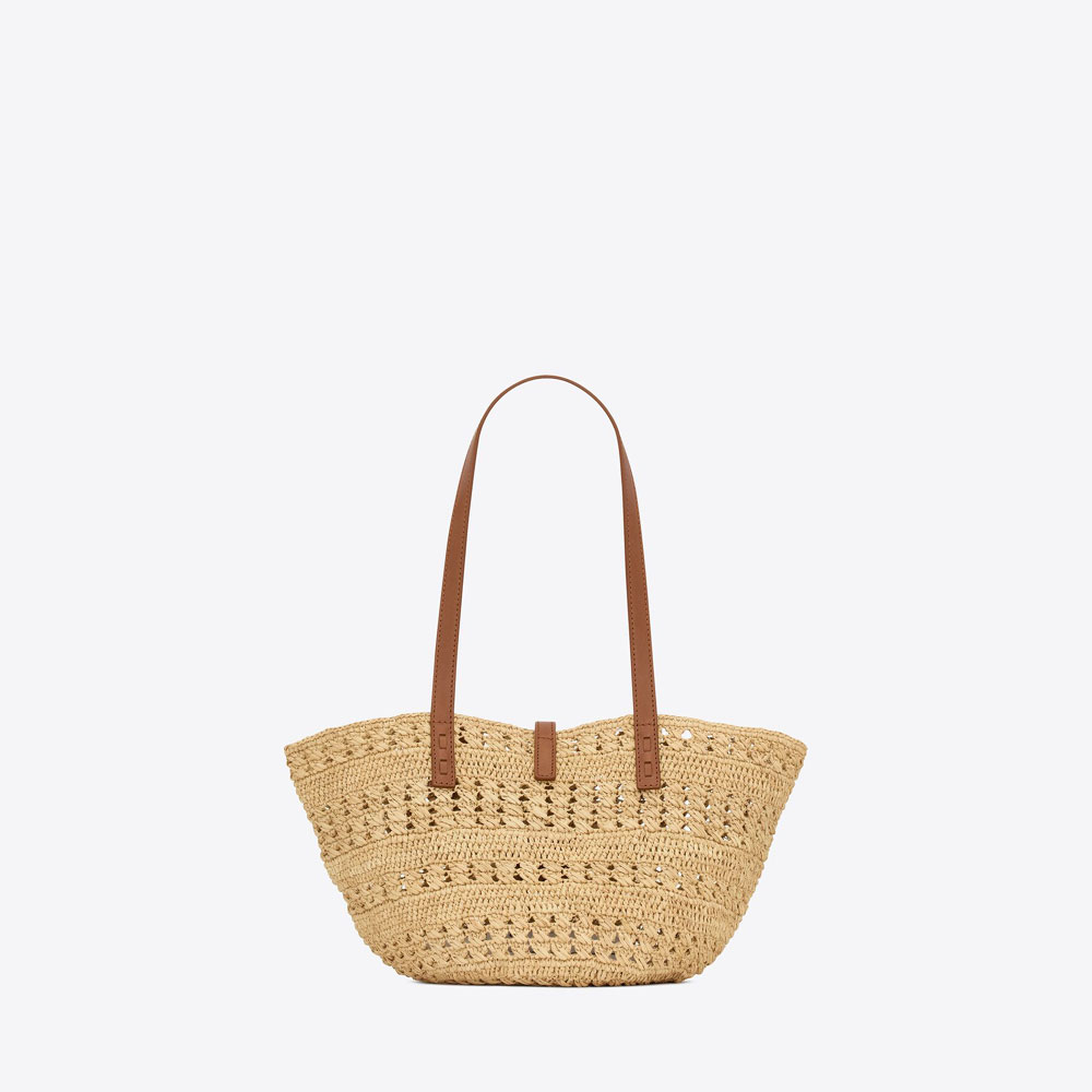 YSL Panier Small Bag In Crochet Raffia And Smooth Leather 685618 GAAAC 2080 - Photo-4