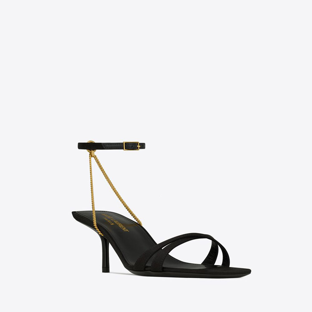 YSL Melody Sandals In Crepe Satin 743985 1UUKK 1000