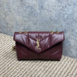 YSL Toy Puffer In Shiny Leather in Burgundy 759337 AAFFA 6593